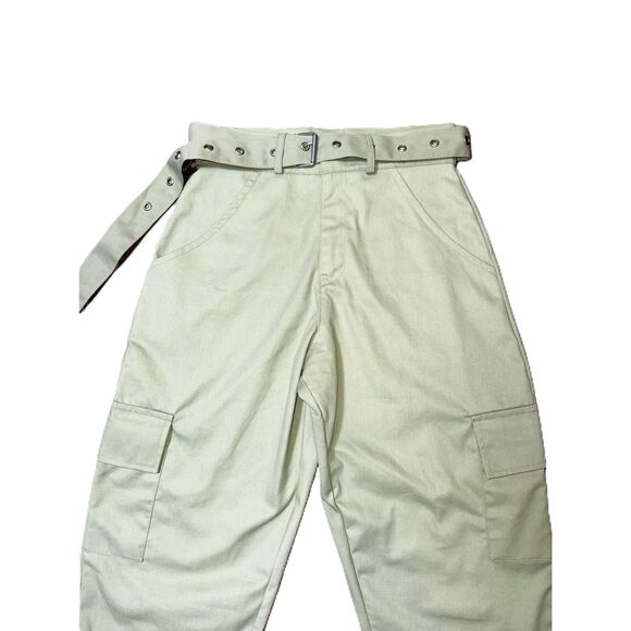 XS NWT Prettylittlething Sage Mint Green Eyelet Belted Cargo Pants High Rise - Picture 4 of 6